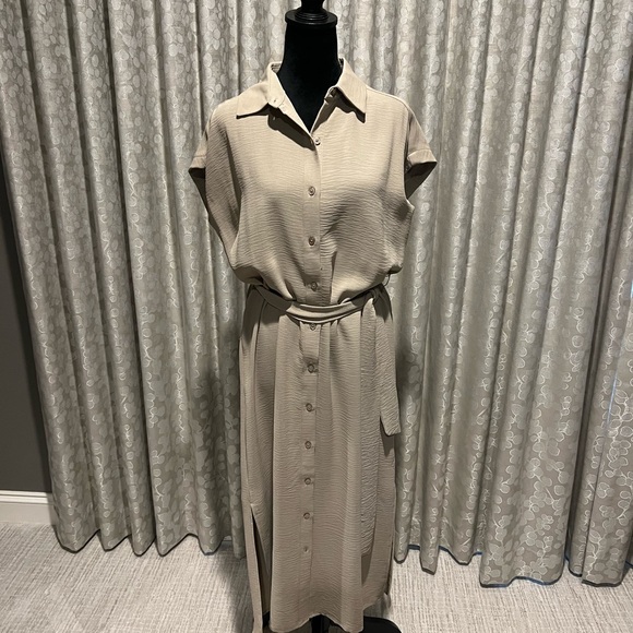 DKNY Beige Midi Button-Down Dress - Picture 1 of 4